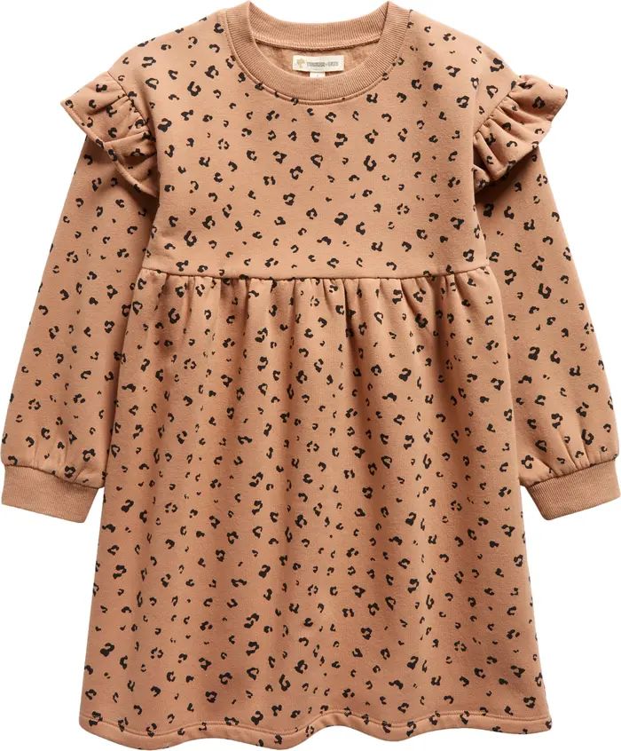 Kids' Print Ruffle Shoulder Long Sleeve Fleece Dress | Nordstrom