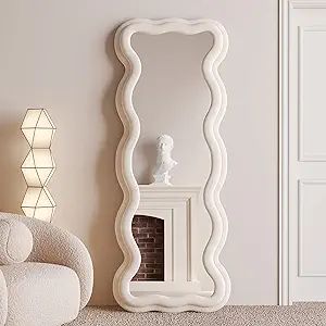 BOJOY Full Length Mirror 63"x24", Irregular Wavy Mirror, Wave Floor Mirror, Wall Mirror Standing ... | Amazon (US)