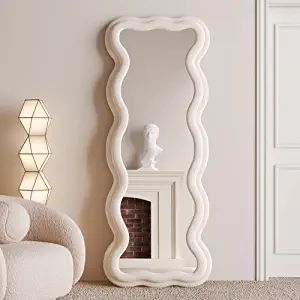 BOJOY Full Length Mirror 63"x24", Irregular Wavy Mirror, Wave Floor Mirror, Wall Mirror Standing ... | Amazon (US)