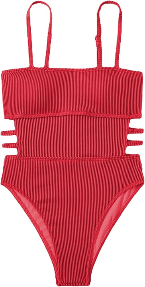 Hilinker Women's Ribbed One Piece Swimwear Cutout Tummy Control Bathing Suit | Amazon (US)