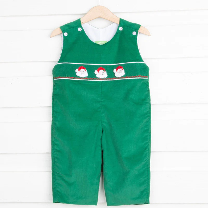 Santa Face Smocked Green Longall | Classic Whimsy