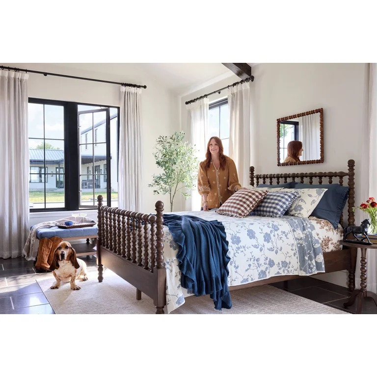 The Pioneer Woman Agatha Floral Gauze Quilt, Full/Queen, Blue Dust, Reversible Bedding | Walmart (US)