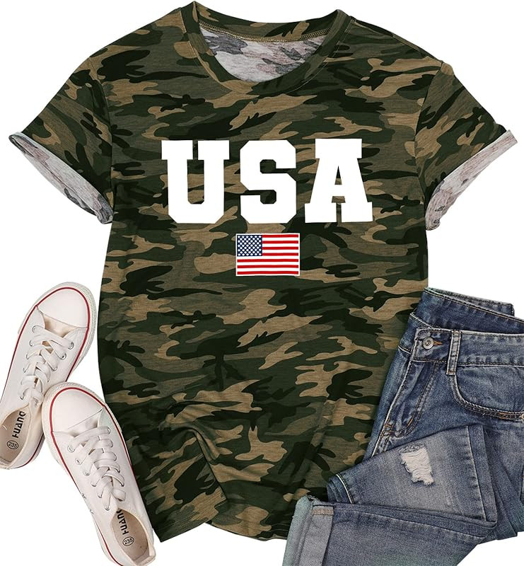 MAIHUN American Flag Shirts for Women 4th of July T-Shirt USA Print Patriotic Shirt Stars and Stripe | Amazon (US)