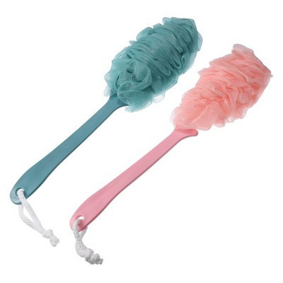 Unique Bargains Body Bath Brush Scrubber Loofah Shower with Long Handle for Skin Exfoliating PP Mesh Blue Pink 2 Pcs | Target