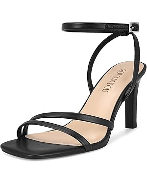 Heeled Sandals for Women Dressy Square Open Toe Strappy High Heels with Ankle Strap for Wedding P... | Amazon (US)