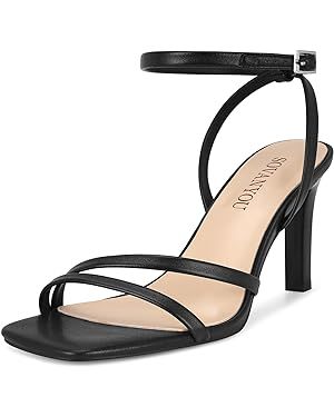 Heeled Sandals for Women Dressy Square Open Toe Strappy High Heels with Ankle Strap for Wedding P... | Amazon (US)