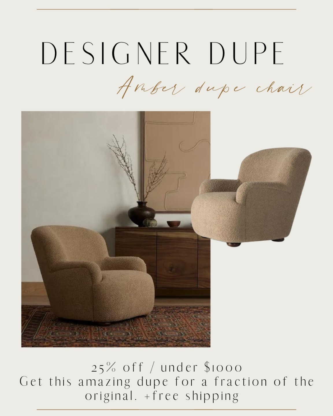 Amber interiors dupe. Accent chair. Shearling chair. Boucle chair. Brown chair  

#LTKhome #LTKSale