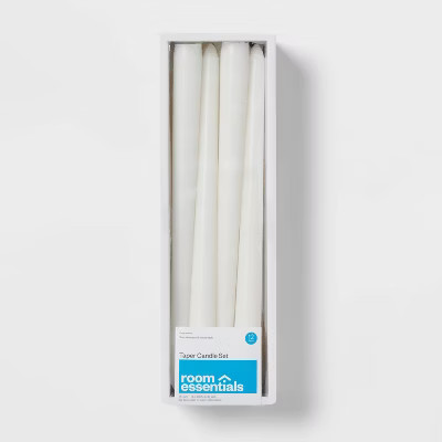 12pk Unscented Taper Candles White - Room Essentials™: Paraffin Wax, 10.6" Long, 6hr Burn Time,... | Target
