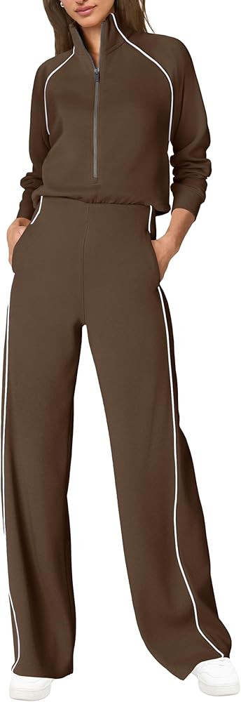 SENSERISE Womens Jumpsuits Casual Long Sleeve Jumpsuit One Piece Mock Neck Wide Leg Pants Fall Ou... | Amazon (US)
