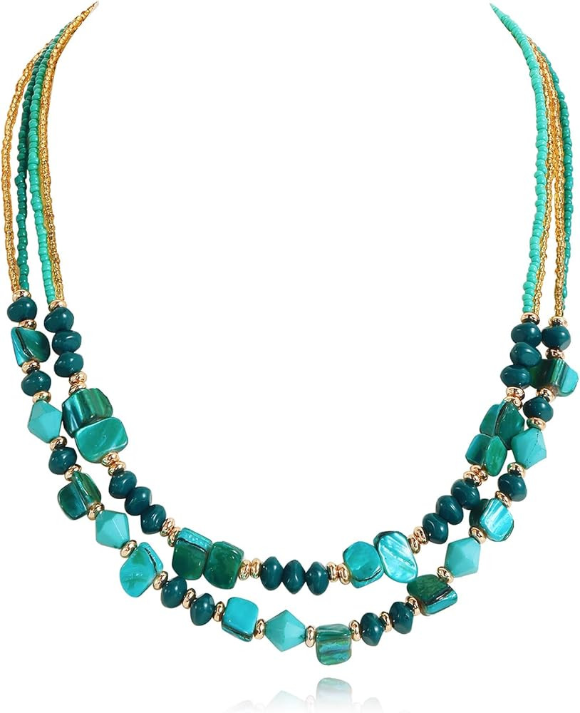 Coiris Layered Shell Beaded Necklaces for Women Handmade Boho Colored Bead Choker Necklace Holida... | Amazon (US)