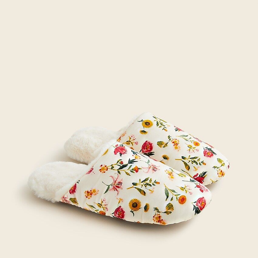 Sherpa-lined slippers in floral | J.Crew US