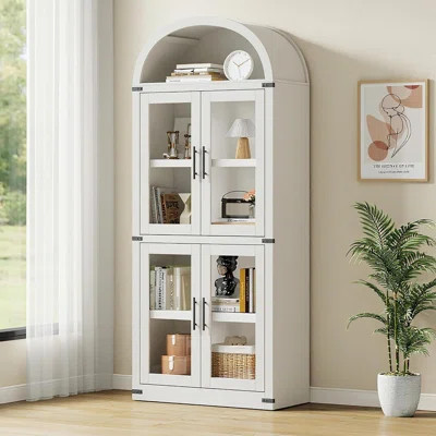 Arched Wooden Bookcase with Doors – Farmhouse Display Cabinet, Rounded Bookshelf for Living Room, Kitchen, Office, 71.4" Tall, 15.8" Deep | Wayfair North America