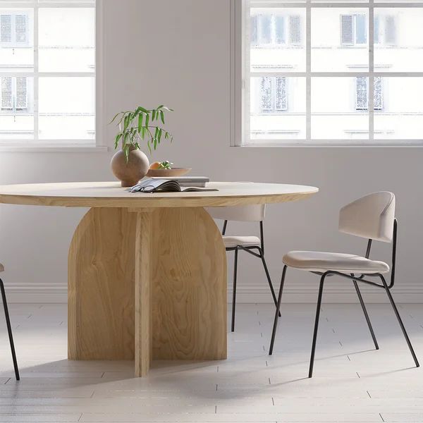 39" Modern Round Dining Table for 4 Natural Solid Wood Tabletop Pedestal Base-Homary | Homary