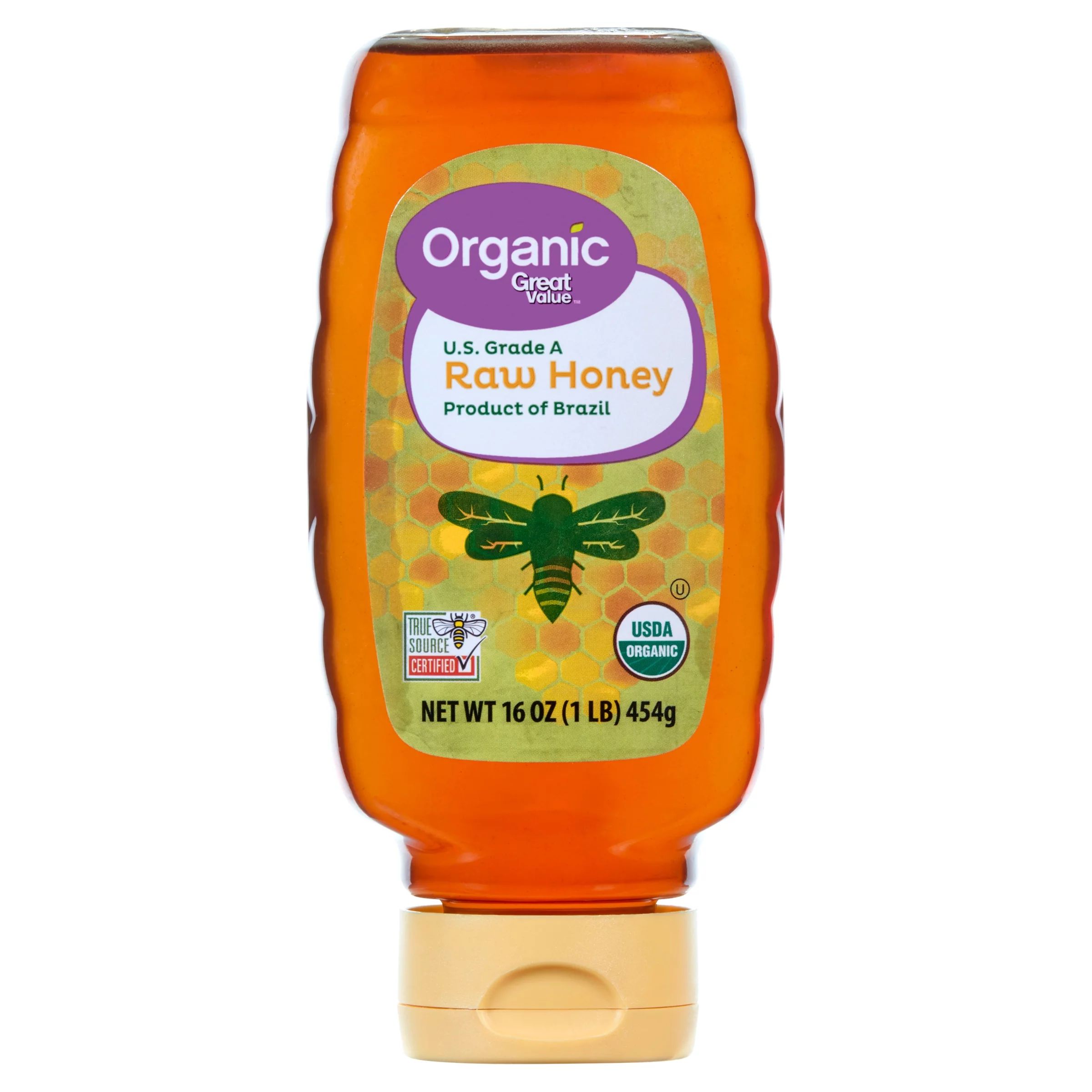 Great Value Organic Strained Raw Honey, 16 oz Inverted Plastic Bottle | Walmart (US)