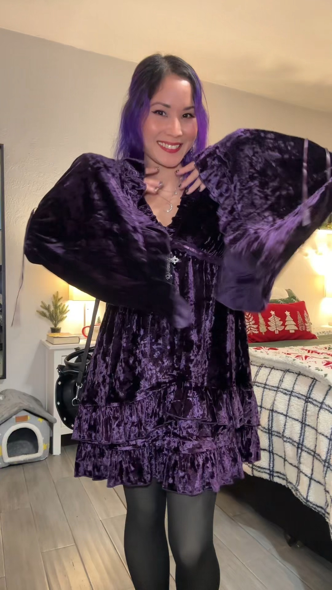 The witchy whimsical dress you had dreamed of ✨💜✨ purple velvet dress, fleece lined tights. 

#LTKStyleTip