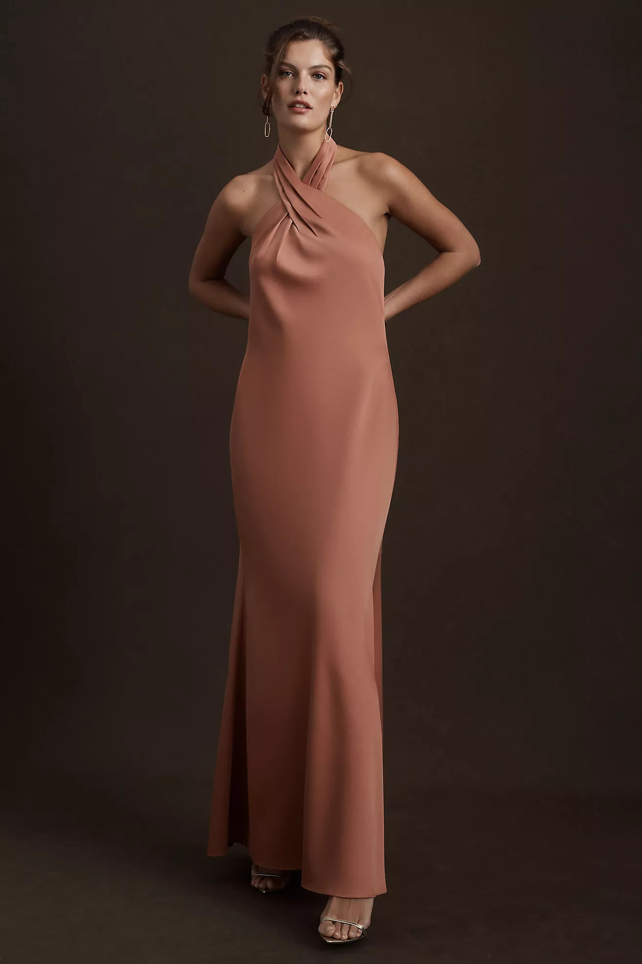 BHLDN Ruby Twist Halter Satin Gown | Anthropologie (US)
