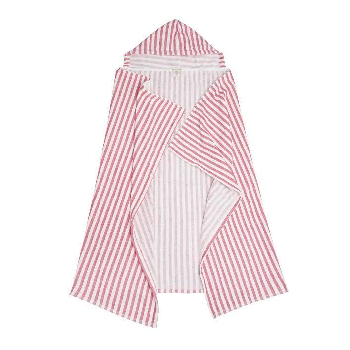 hooded towel, red stripe | minnow