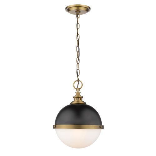 Peyton Matte Black and Factory Bronze Two-Light Pendant With Opal Etched Glass | Bellacor