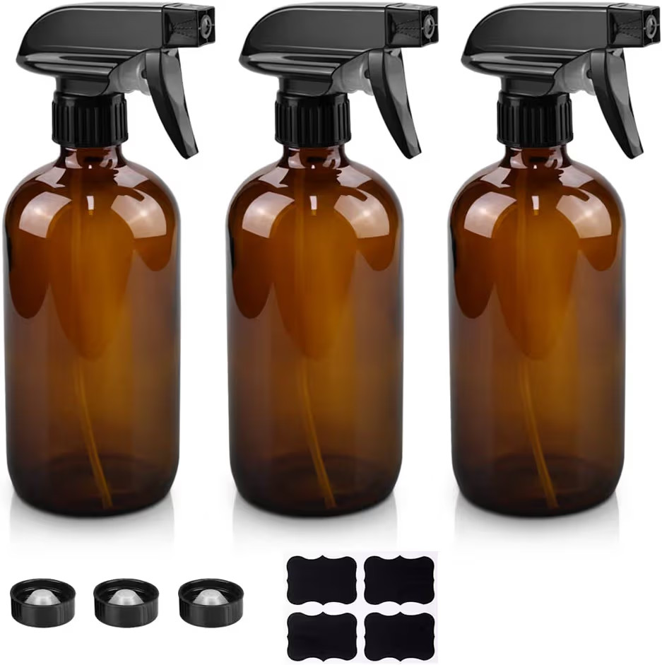 Glass Spray Bottles, 16oz Amber Glass Spray Bottles with Labels & Adjustable Nozzle, Reusable Con... | Amazon (US)
