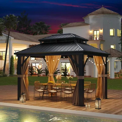 Hardtop Gazebo, Double Roof Gazebo With Aluminum Frame For Patio, Lawn, Backyard | Wayfair North America