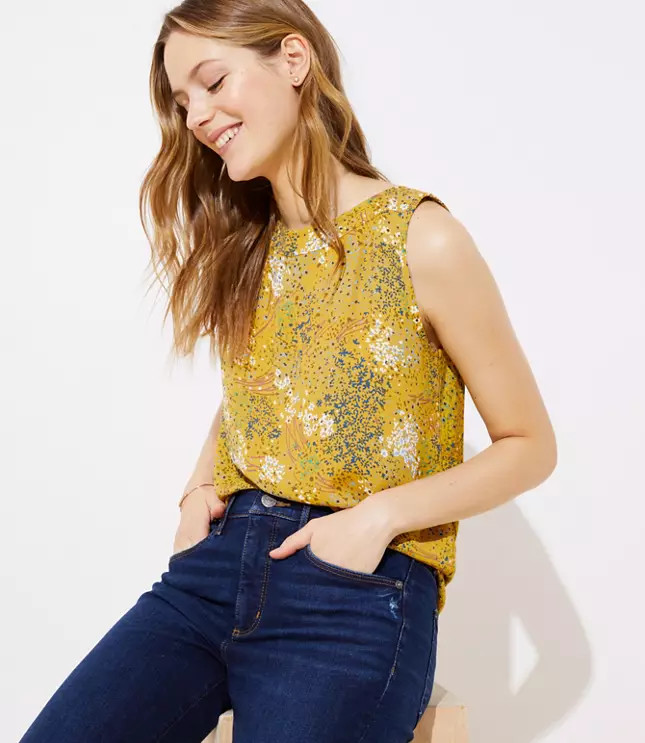 Floral Piped Mixed Media Shell | LOFT | LOFT