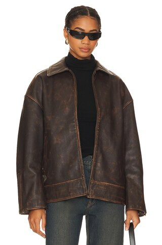 GRLFRND Alek Distressed Leather Jacket in Brown from Revolve.com | Revolve Clothing (Global)