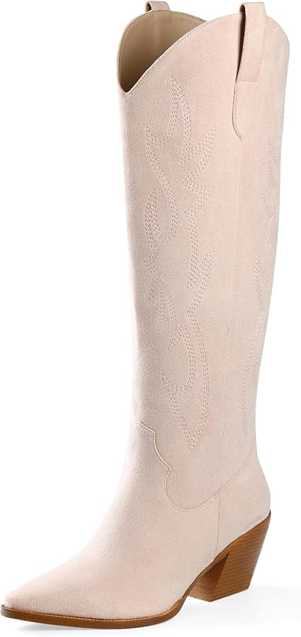 iiimmu Cowgirl Boots Women Knee High Boots Pointed Toe and Block Heel Cowboy Suede and Faux Leath... | Amazon (US)