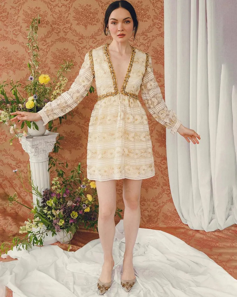 Vintage 1960s Oscar De La Renta Embellished Long Sleeve Minidress | Etsy (Global)