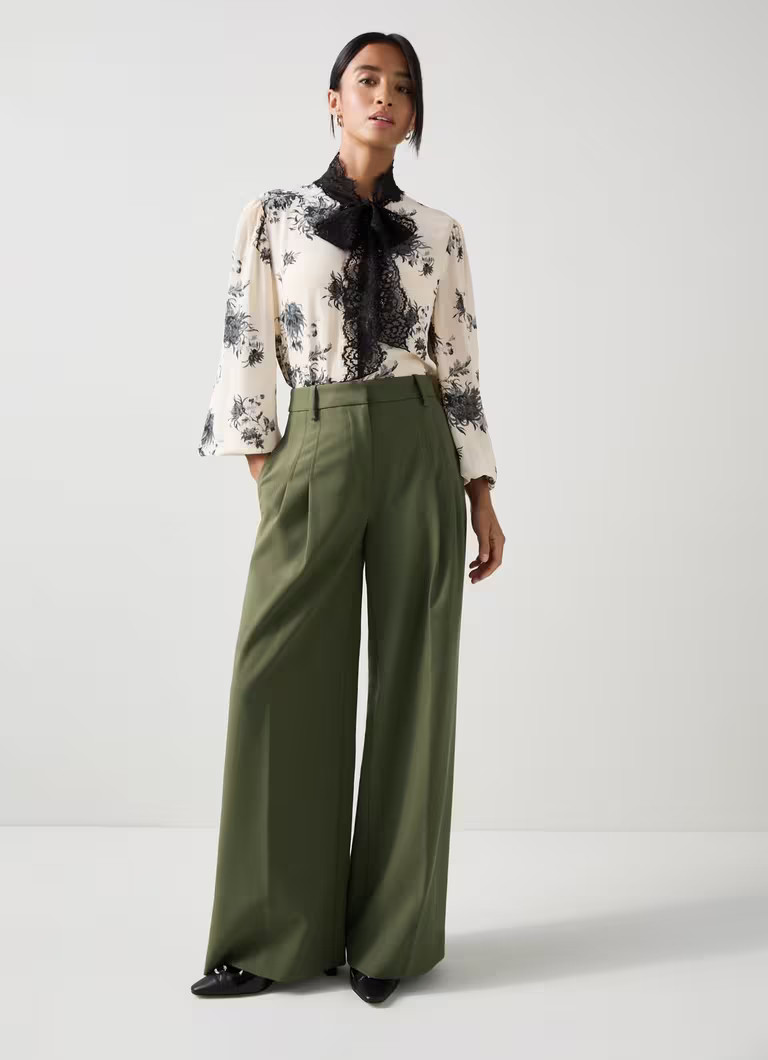Petra Petite Dark Green Pleated Trousers | L.K. Bennett (UK)