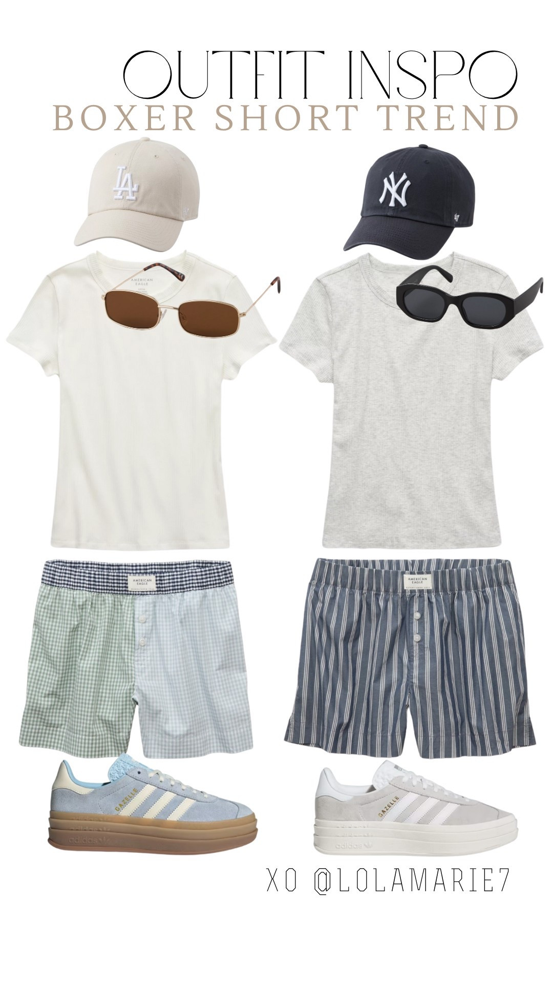 Styling the boxer short trend. Both of these shorts are currently under $20 from American Eagle. 

#americaneagle #adidas 

#LTKStyleTip #LTKSaleAlert #LTKFindsUnder50