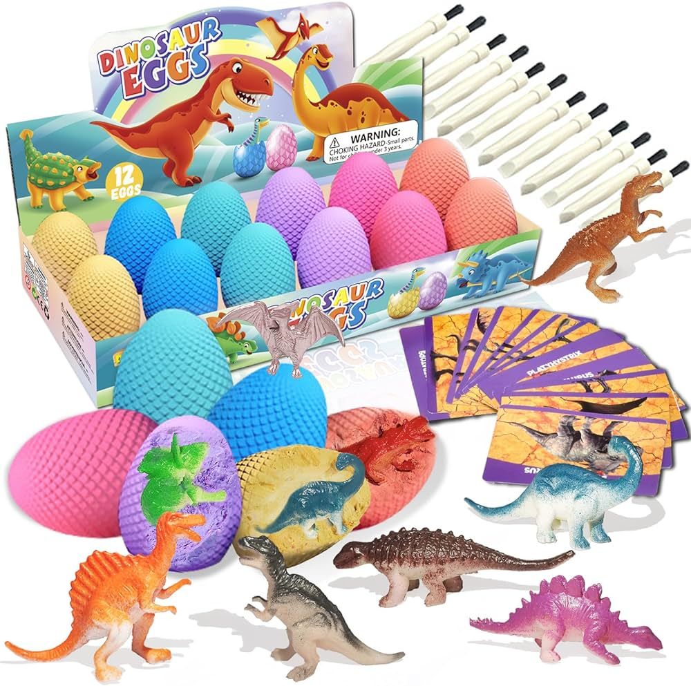 Dinosaur Eggs Dig Kit Toys - 12 Dino Easter Eggs Fossil Eggs Excavation Kits for Kids Easter Part... | Amazon (US)