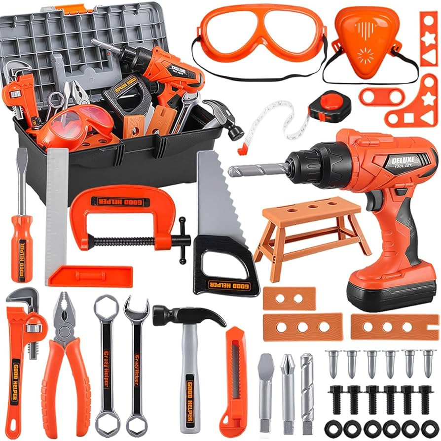 Kids Tool Set – Zealous 48 pcs Toddler Tool Set with Tool Box & Electronic Toy Drill, Pretend P... | Amazon (US)