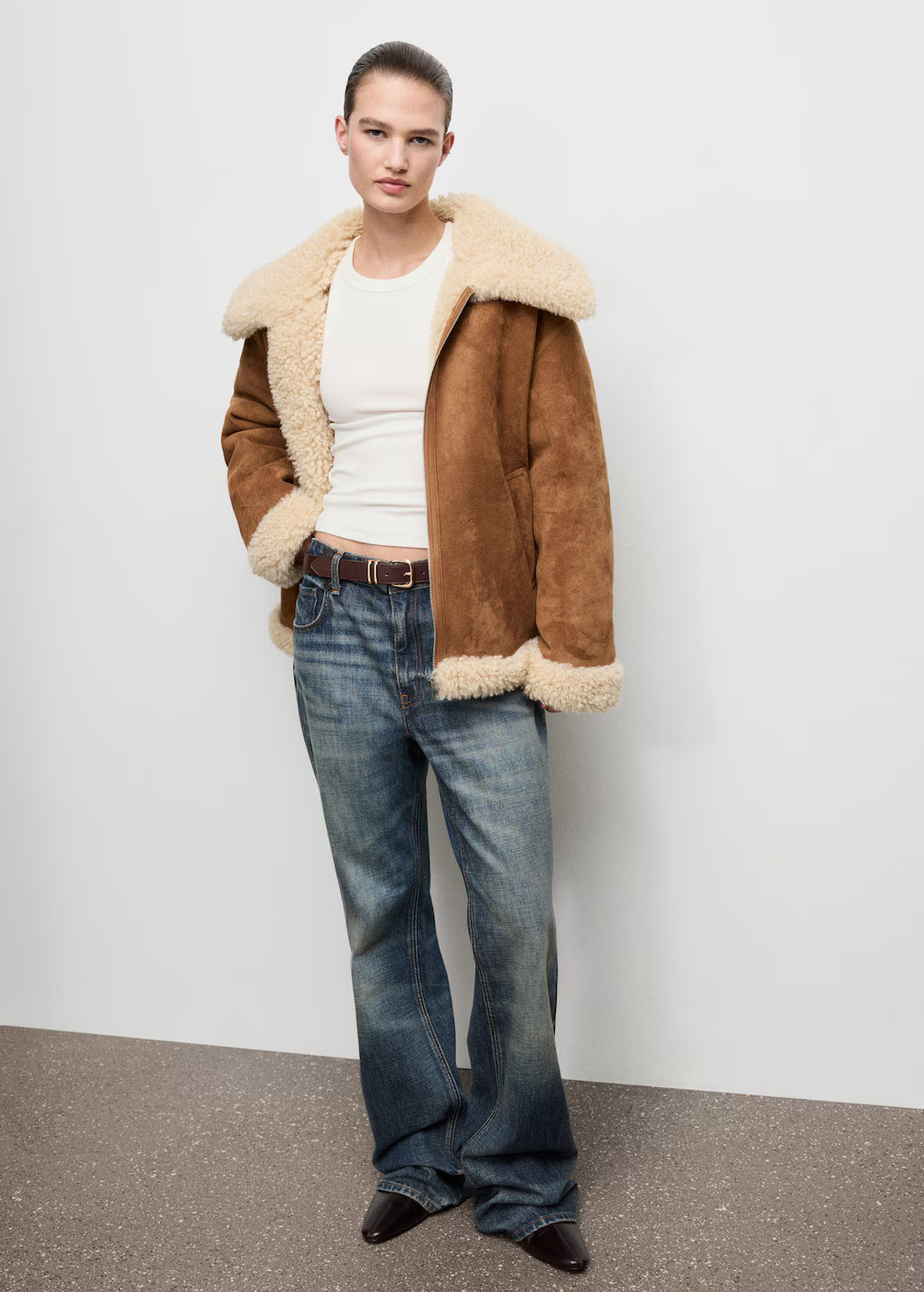 Double-sided shearling jacket brown - Woman - S - MANGO | MANGO (UK)