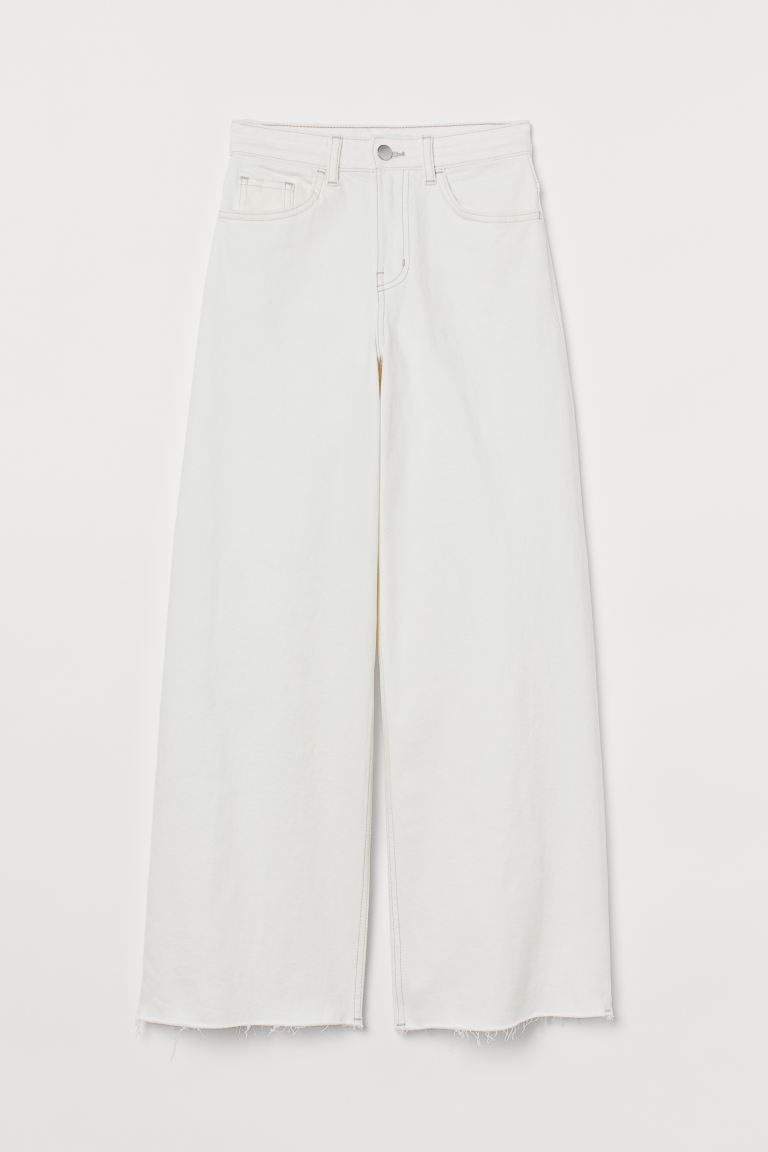 5-pocket, ankle-length jeans in washed denim. High waist, button fly, and straight, wide legs wit... | H&M (US)