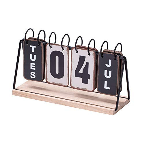 Metal Flip Calendar with Wooden Base, Vintage Perpetual Desktop Calendar, Iron Frame with Wood Stand, Rustic Home and Office Decor, Easy-to-Use Daily Date Display | Amazon (US)