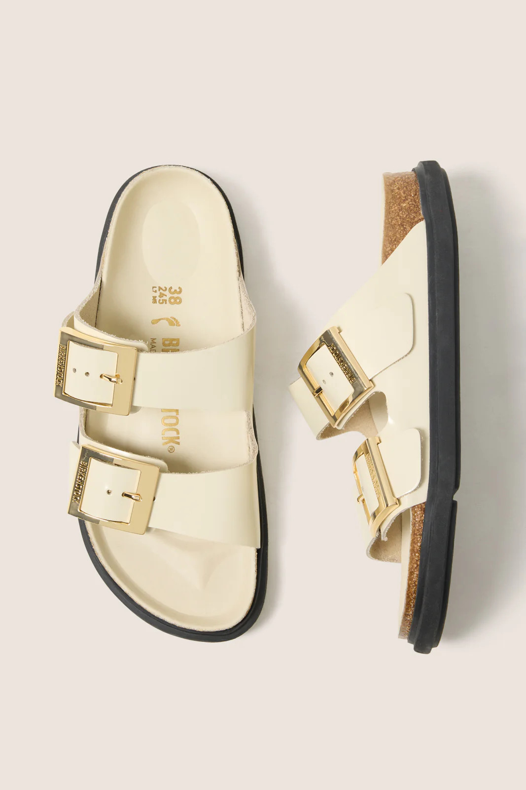 BIRKENSTOCK Women's Arizona Droplet Buckle High Shine Sandals, Size 39, White | Evereve