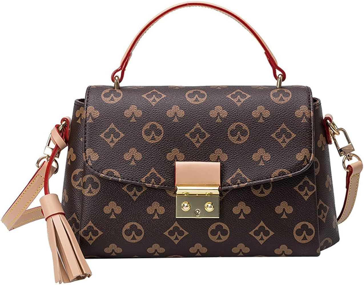 Crossbody Fashion Bags for Women Tassel Top Handle Purse Trendy Design Handbag Brown Leather Pochett | Amazon (US)