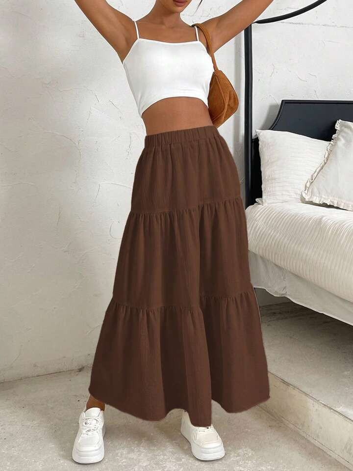 SHEIN EZwear Solid Ruffle Hem Skirt | SHEIN