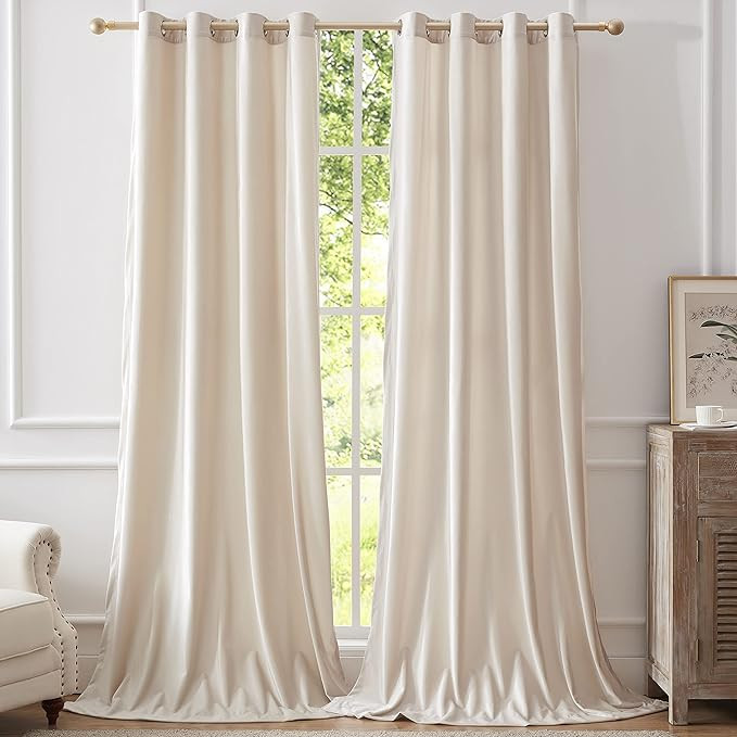 BULBUL Cream Curtains 108 inch Length- Set of 2 Living Room Ivory Velvet Blackout Window Drapes Curt | Amazon (US)