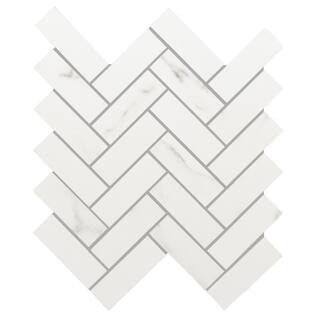 Florida Tile Home Collection Michelangelo Calacatta 12 in. x 15 in. Herringbone Matte Porcelain Floor and Wall Mosaic Tile (4.77 sq. ft. / Case), White/Matte | The Home Depot