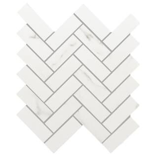 Florida Tile Home Collection Michelangelo Calacatta 12 in. x 15 in. Herringbone Matte Porcelain F... | The Home Depot