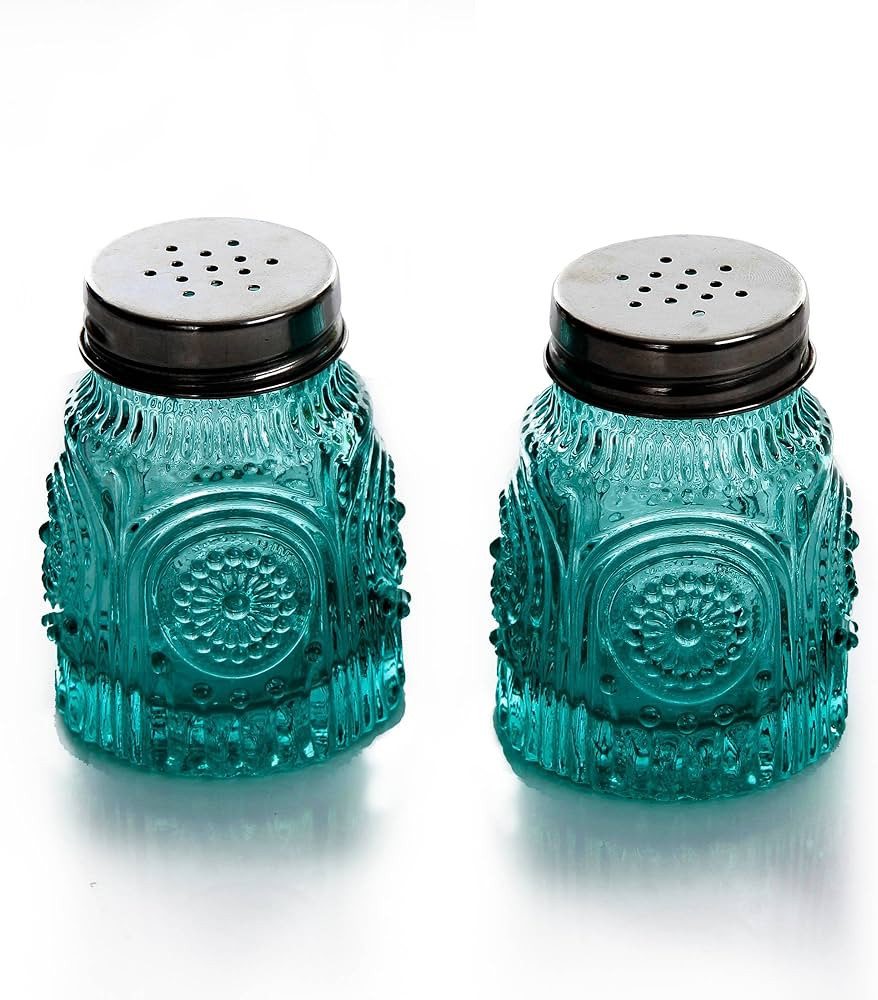 The Pioneer Woman Adeline Teal Pressed Glass Salt and Pepper Shaker Set | Amazon (US)