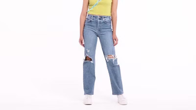 Women's Super-High Rise Distressed Straight Jeans - Wild Fable™ Medium Wash | Target