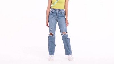 Women's Super-High Rise Distressed Straight Jeans - Wild Fable™ Medium Wash | Target