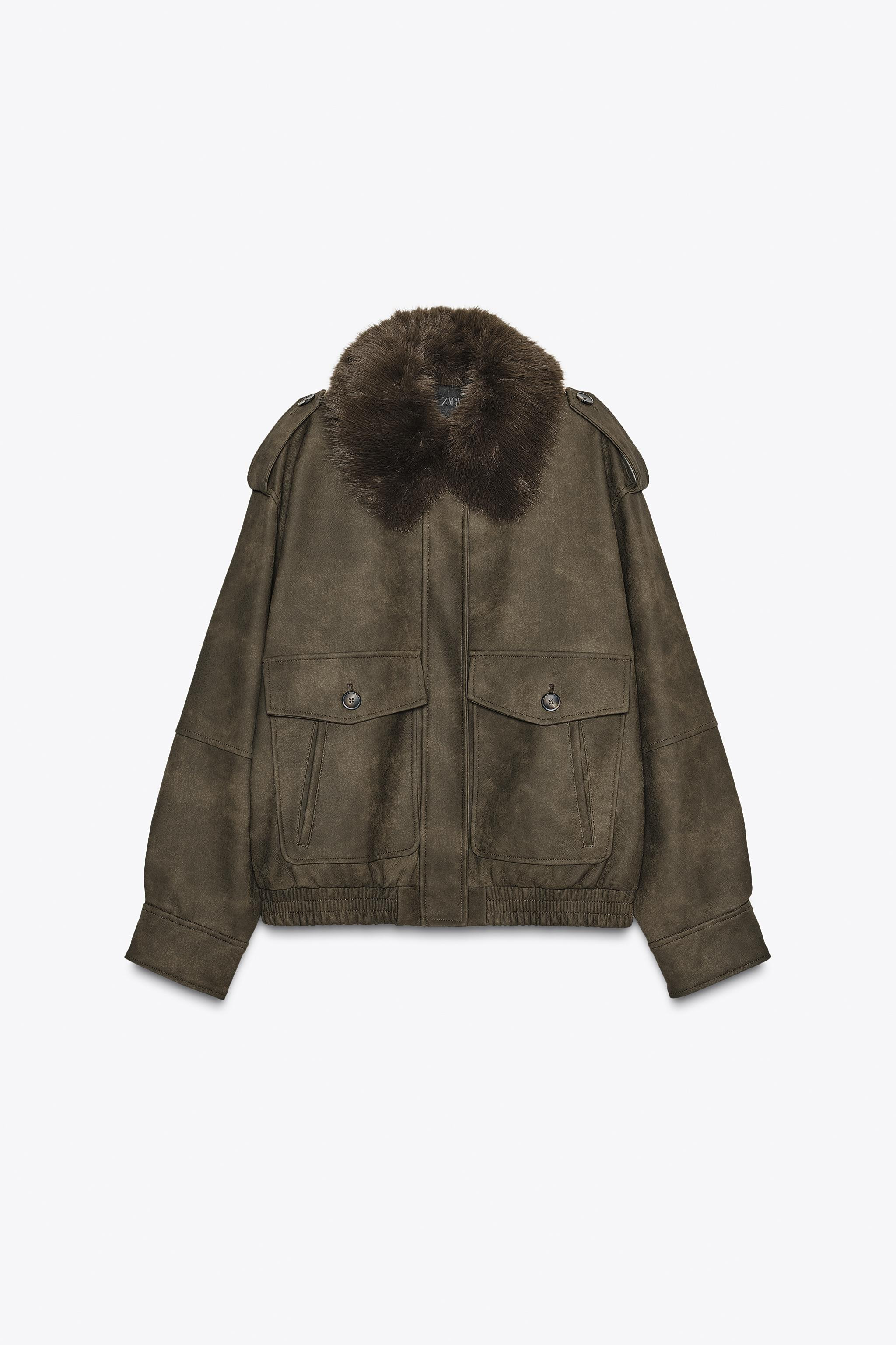REMOVABLE COLLAR FAUX SUEDE JACKET69.99 GBPKhaki | 4341/785/505Put it in your basketAddLapel coll... | Zara UK