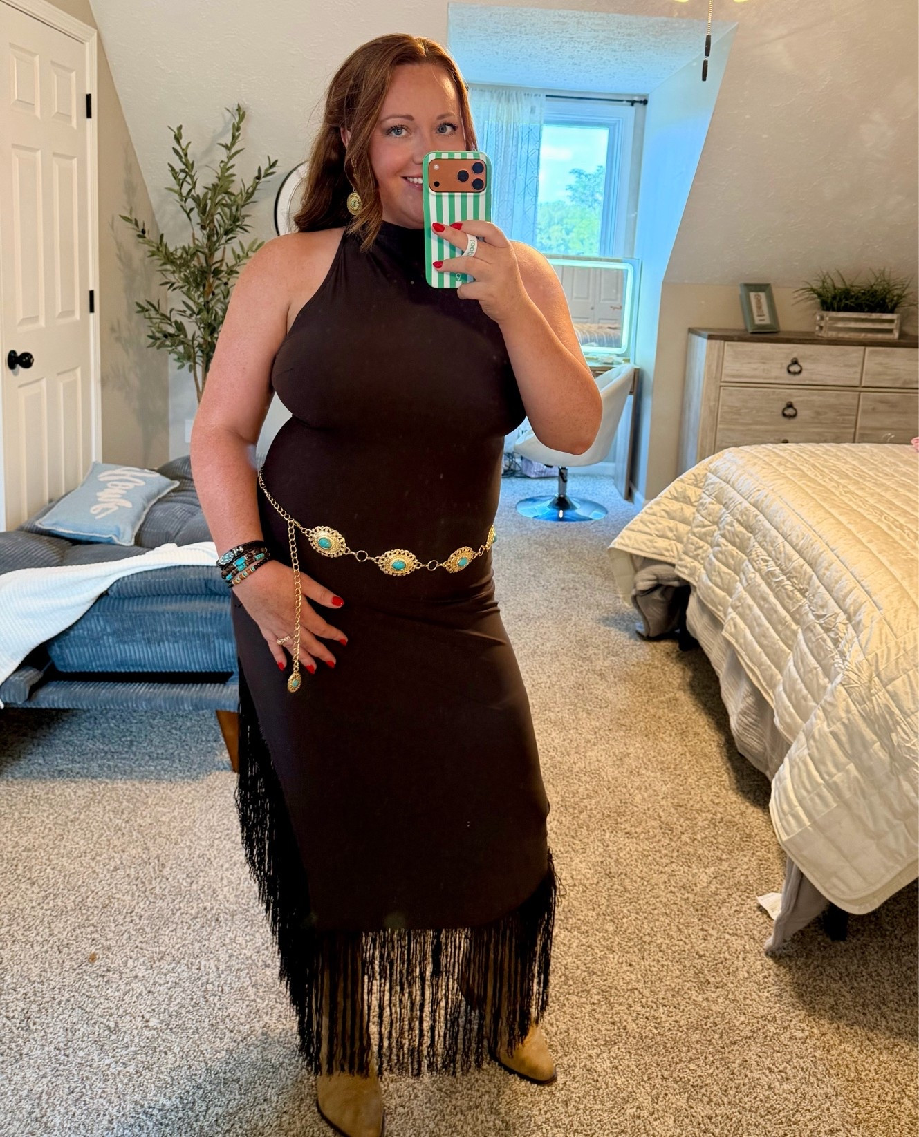 This outfit was perfect for the Ella Langley concert! I am 5ft6 185 lbs and 38 DD. The dress is a size large and fit true to size (10/12). The boots are a size 8.5 wide. I’m normally a 9 but they were out of the 9. The 8.5 wide worked perfect. 

#countryconcertoutfit

#LTKgrwm #LTKOver40 #LTKootd