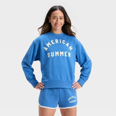 Women's Graphic Pullover Sweatshirt - Universal Thread™ Light Blue Letters XL | Target