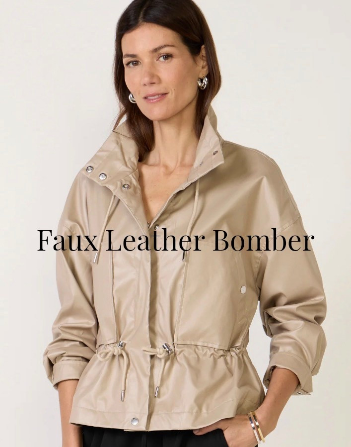 Faux leather bomber! 

#LTKootd #LTKmomlife #LTKOver40