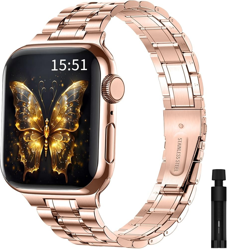 Stainless Steel Band Compatible with Apple Watch Bands 46mm 44mm 42mm 38mm 40mm 41mm, Metal Strap... | Amazon (US)