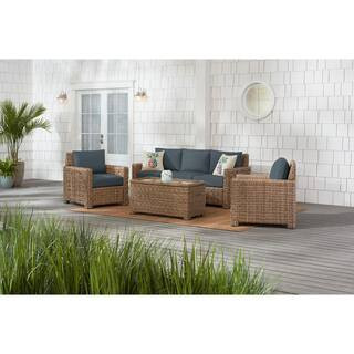 Hampton Bay Laguna Point 4-Piece Natural Tan Wicker Outdoor Patio Conversation Seating Set with S... | The Home Depot